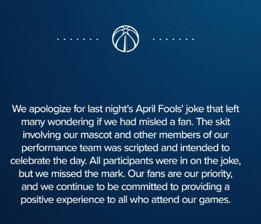 奇才愚人节玩笑引发球迷质疑